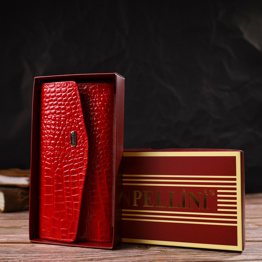 Привлекательное женское портмоне из натуральной кожи с тиснением под змею CANPELLINI 21699 Красный Киев - изображение 1