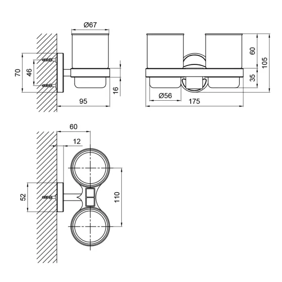 Стакан с держателем Lidz Oreo 0402 двойной настенный (матовое стекло) LDORE0402CRM22164 Chrome Киев