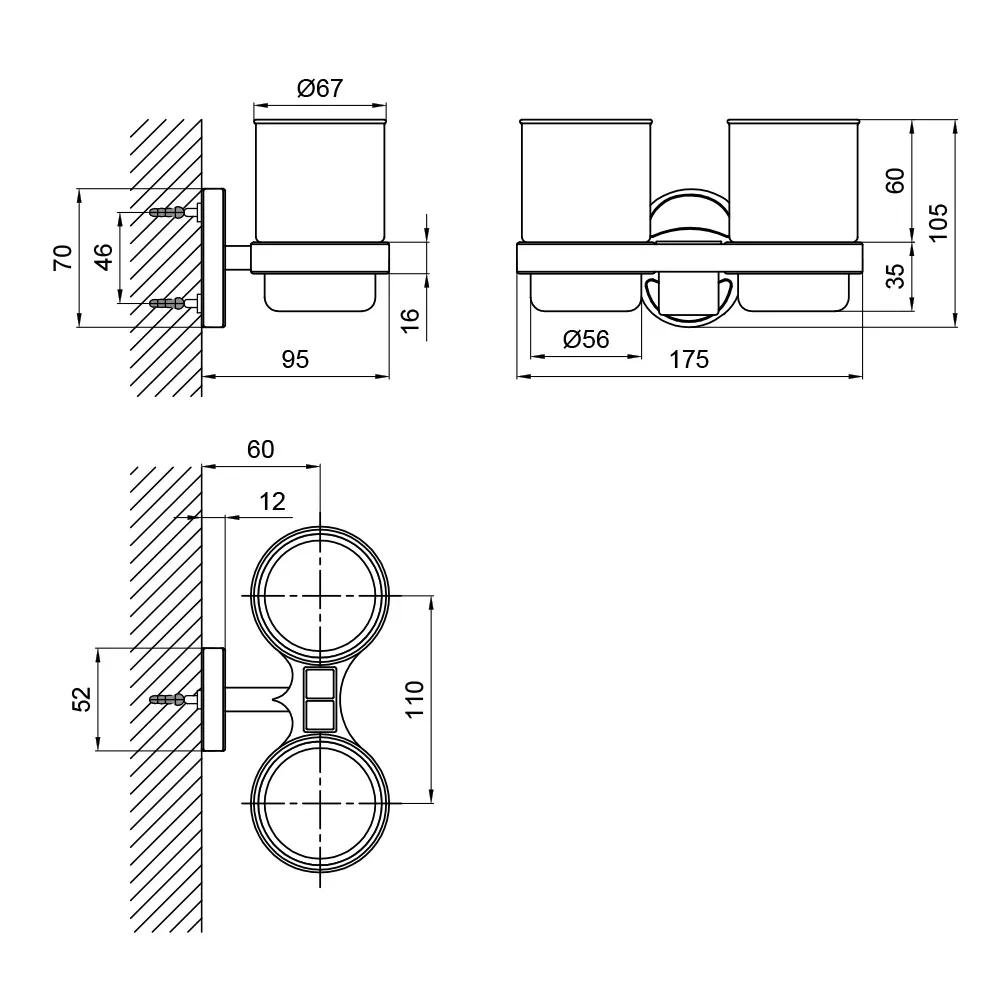 Стакан с держателем Lidz Oreo 0402 двойной настенный (матовое стекло) LDORE0402CRM22164 Chrome Киев - изображение 6