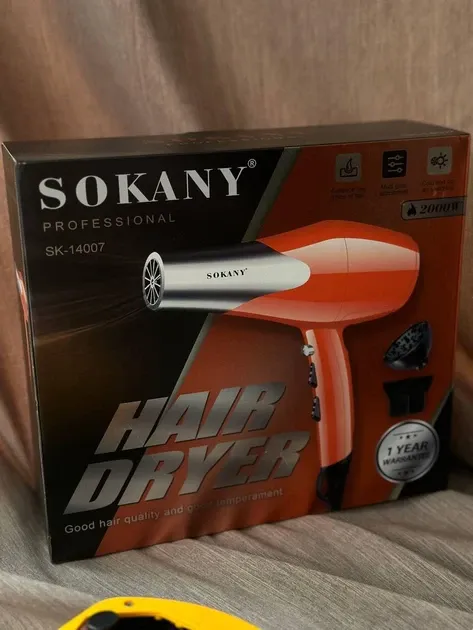 Фен для волосся Sokany SK-14007 потужний 2000 Вт з 2 швидкостями, 2 температурними режимами та петлею для зберігання Одеса - фото 1