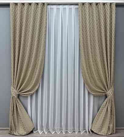 Комплект готових штор VR-Textil Жакард RUBI № 1760ш Сіро-бежевий 150х300 см 2 шт (33-0719) Київ