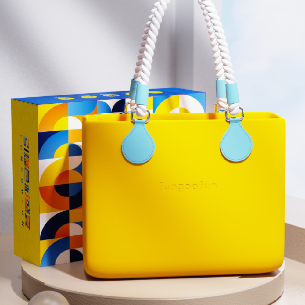 Жіноча сумочка шопер силіконова на плече з двома комплектами ручок з підкладкою на блискавці Fungoofun, жовта Кам'янець-Подільський - фото 7