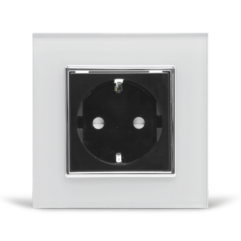 LIVOLO Електрична розетка з заземленням LIVOLO, чорна з білою рамкою, хромованою вставкою, скло Коломыя - изображение 1