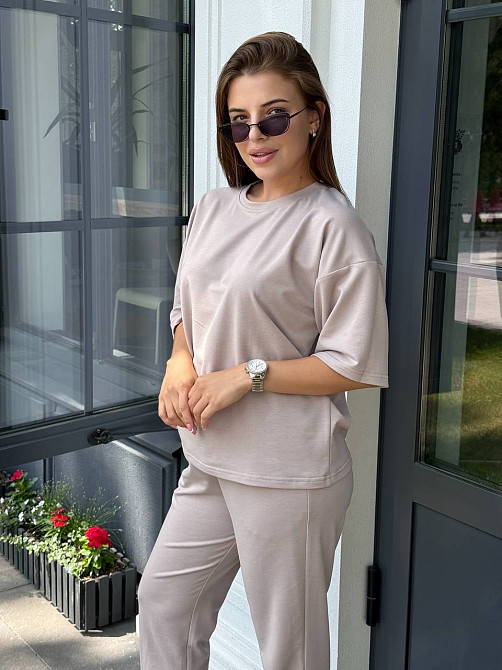 Спортивный костюм женский футболка и штаны джогеры Бежевый XL-XXL Харьков - изображение 7