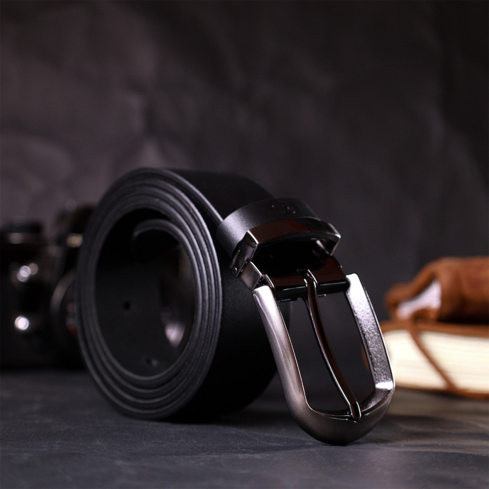 Практичный брючный пояс для мужчин из натуральной кожи GRANDE PELLE 11681 Черный Киев - изображение 8