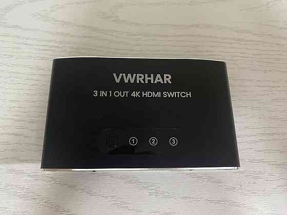 Перемикач HDMI Switch VWRHar 3 в 1 вихід 4K UHD, алюмінієвий комутатор із ручним керуванням та USB-живленням [Б/В] Київ
