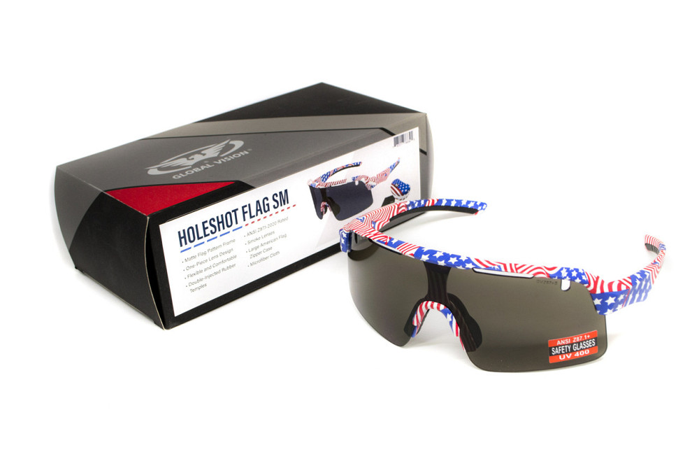 Окуляри захисні Global Vision Holeshot USA Flag (gray), сірі в оправі прапор США Запоріжжя - фото 10