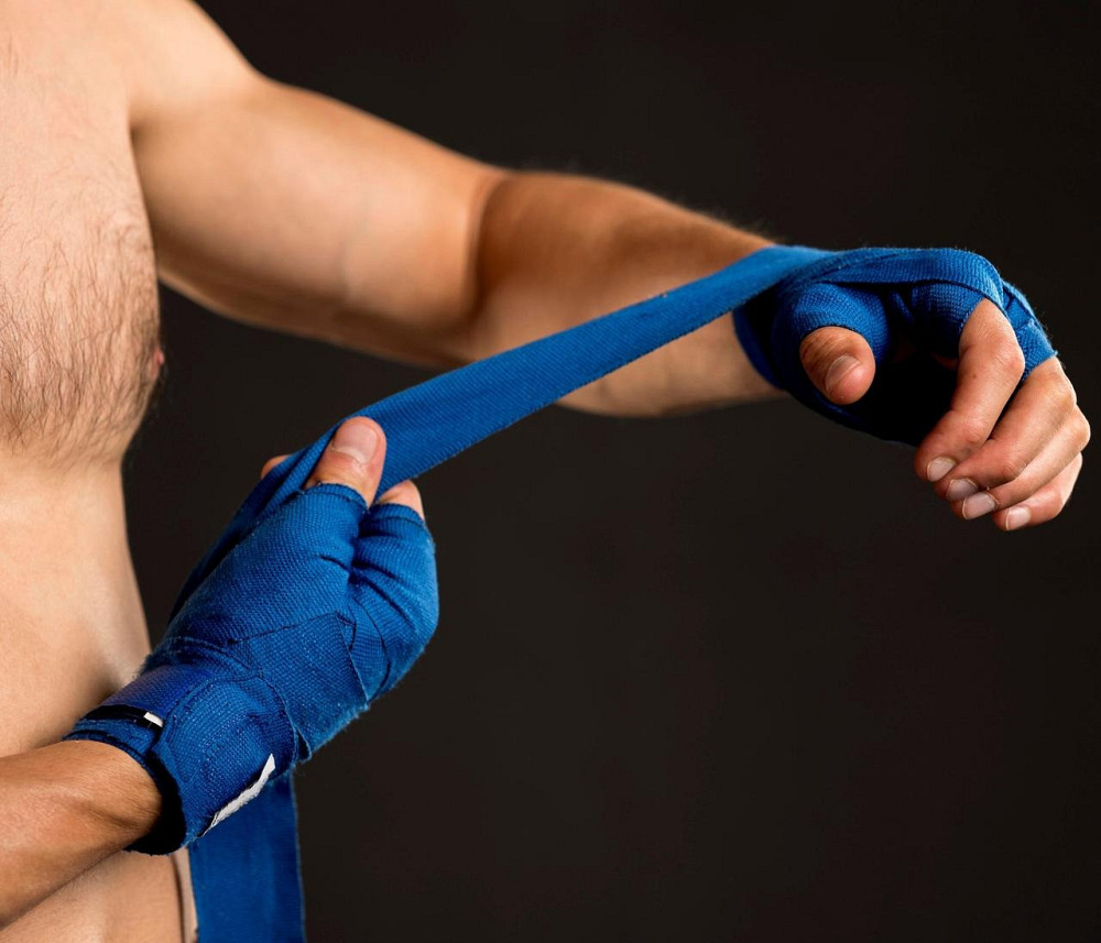 Бинти для боксу PowerPlay 3047 Сині Lycra (спандекс) (4,5м) Каменское - изображение 4