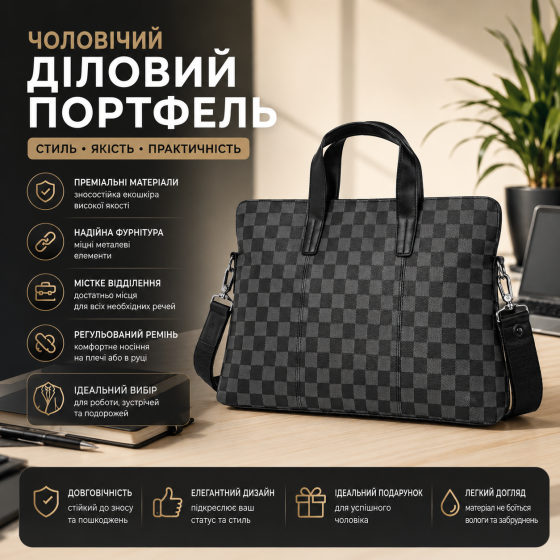 Чоловічий офісний портфель, ділова сумка для документів з екошкіри Харьков