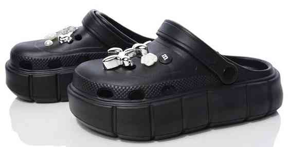 Кроксы черные женские на высокой толстой подошве легкие платформе с украшением 39 Одесса