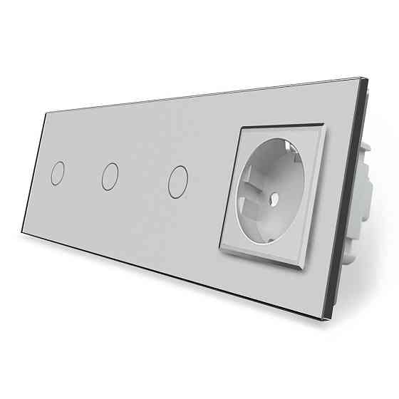 LIVOLO Сенсорний вимикач 3 сенсора (1-1-1) 1 розетка Livolo сірий скло (VL-C703/C7C1EU-15) Коломия