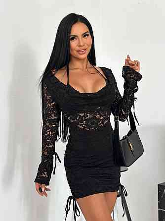 Жіноча стильна святкова мереживна мініплаття із зав'язками, мереживо + підкладка трикотаж масло Чорний, 46/48 Одеса