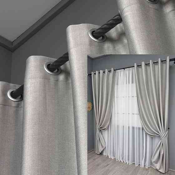 Комплект штор на люверсах VR-Textil Шеніл однотонний № 1690ш Попелястий 150х250 см 2 шт (37-0242) Київ