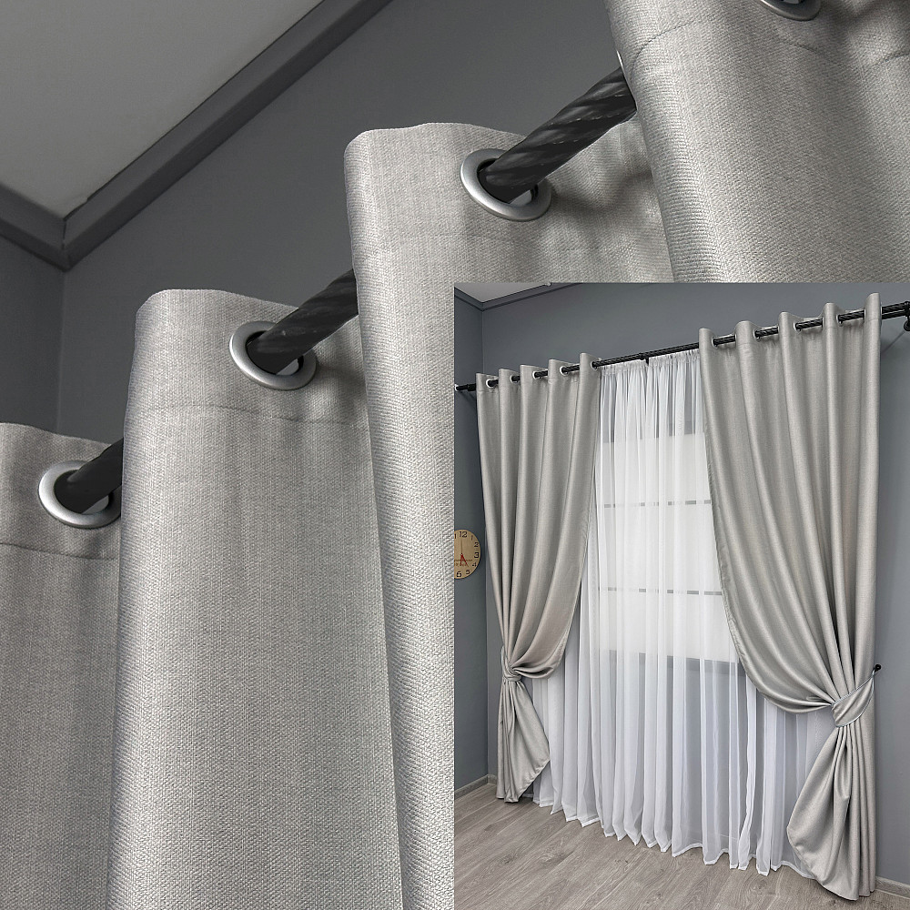 Комплект штор на люверсах VR-Textil Шеніл однотонний № 1690ш Попелястий 150х250 см 2 шт (37-0242) Київ - фото 1