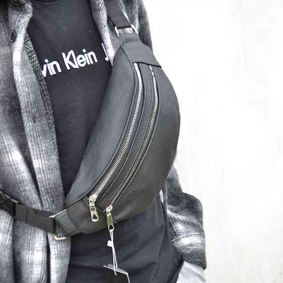 Стильная сумка бананка мужская кожаная черная Поясная нагрудная сумка натуральная кожа Киев