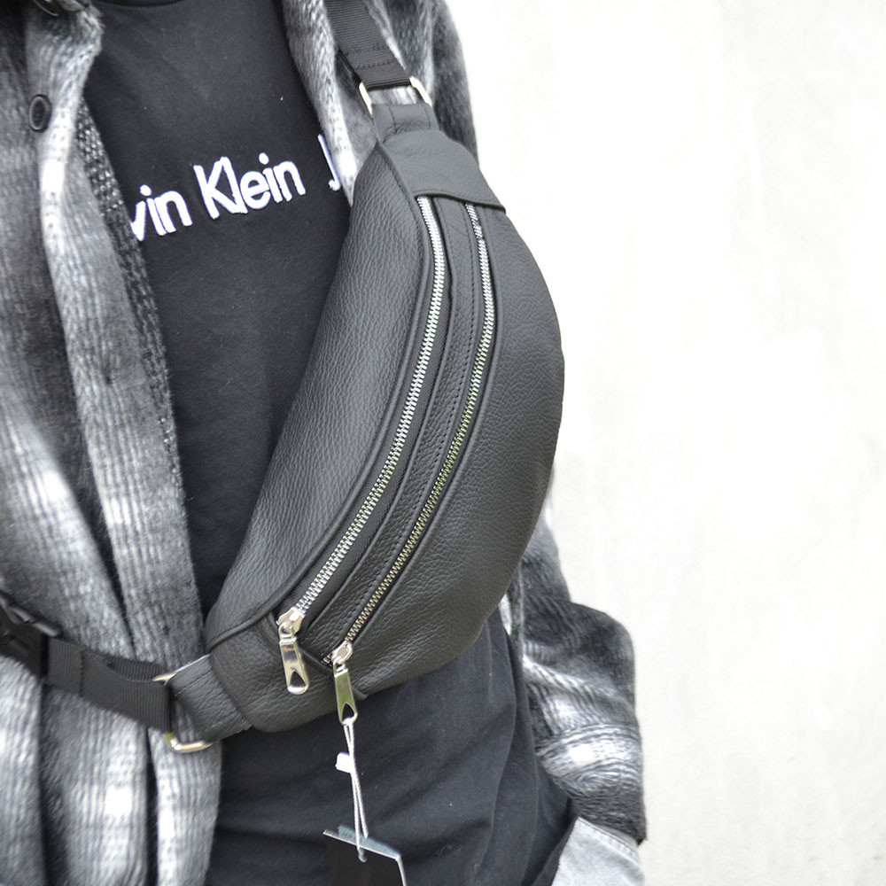 Стильна сумка бананка чоловіча шкіряна чорна Поясна нагрудна сумка натуральна шкіра Київ - фото 6