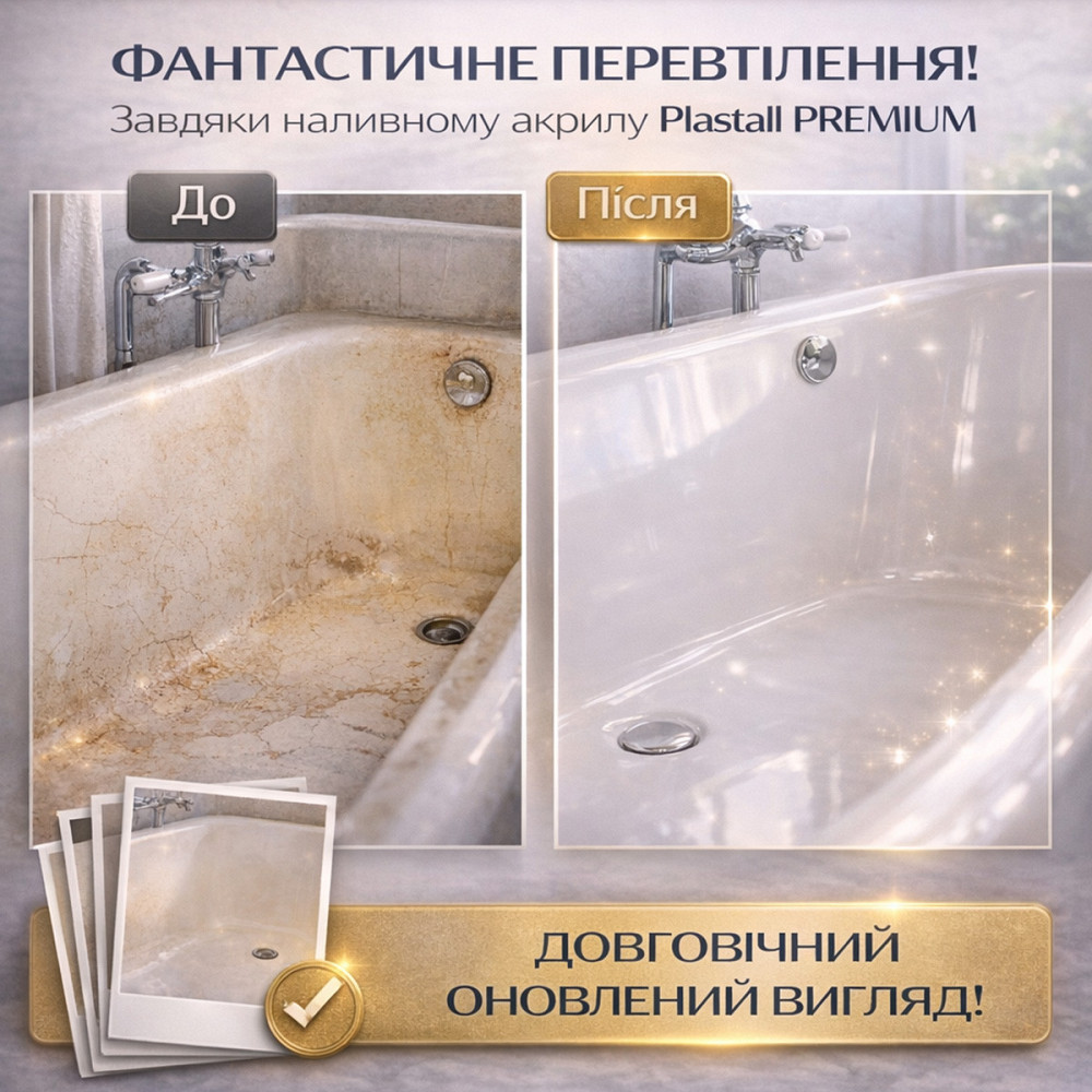 Наливний акрил для ванни до 1,5 м Plastall Premium — білий ультраглянцевий комплект для ідеального оновлення ванни Харків - фото 5