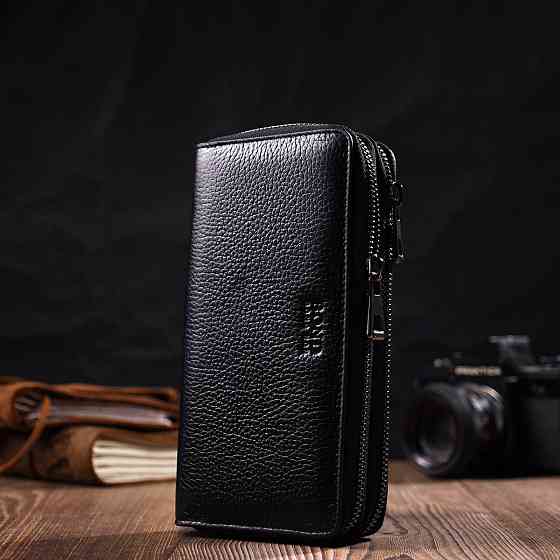 Практичний чоловічий клатч із двома відділеннями з натуральної шкіри Чорний (BOND) Київ