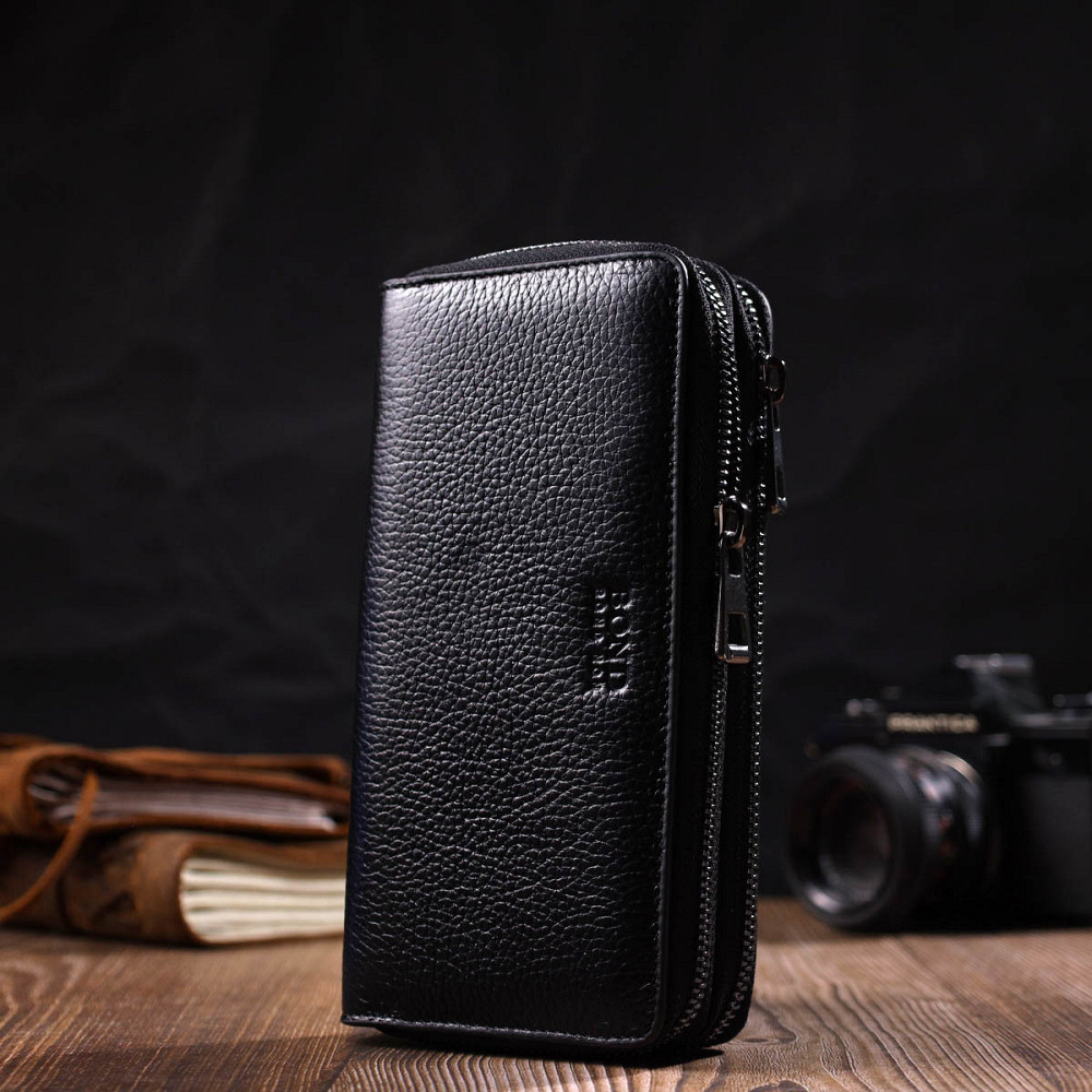 Практичний чоловічий клатч із двома відділеннями з натуральної шкіри Чорний (BOND) Київ - фото 2