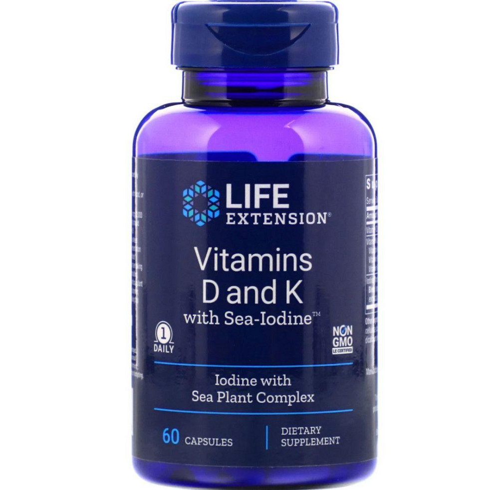 Витамин D3 и K с йодом (Vitamins D3 and K with sea-iodine) 5000 МЕ/2100 мкг/1000 мкг 60 капсул Київ - фото 1