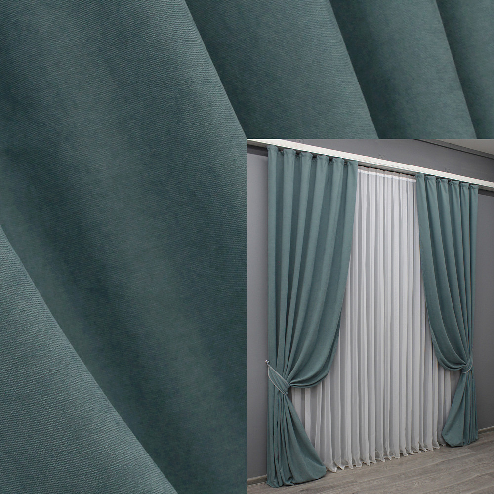 Комплект готовых штор VR-Textil Микровелюр Petek № 1507ш Серо-голубой 100х300 см 2 шт (Комплект готовых штор VR-Textil Микровелюр Petek № 1507ш Серо-г Киев - изображение 1