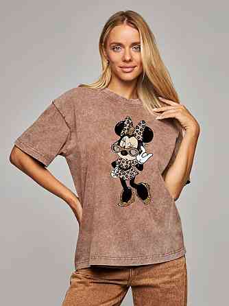 Футболка оверсайз вініж із принтом Мінні Бежевий Харків