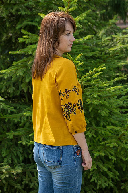 Вышиванка женская, льняная, горчичная, топ Киев - изображение 7