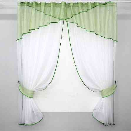 Кухонні штори VR-Textil № 091к з ламбрекеном і підв'язками салатовий із білим 280х170 см (59-565 ) Київ