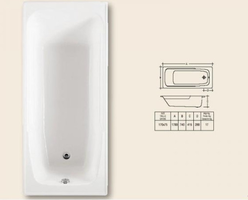 Прямокутна акрилова ванна RAK Ceramics Orient (1700x750x415 мм) Рожева Київ - фото 1