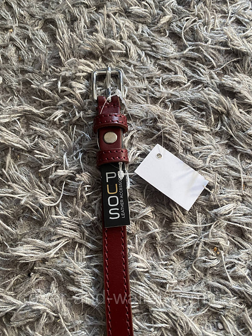 Вузький шкіряний пояс жіночий бордового кольору 15мм Puos Київ - фото 9