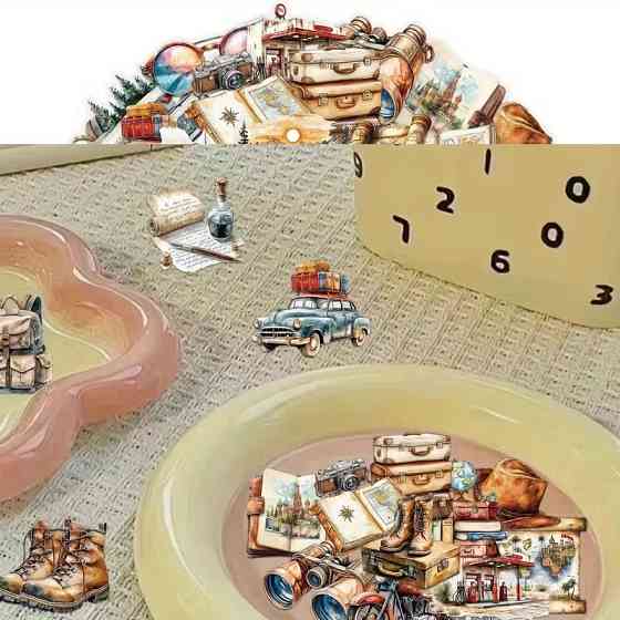 Набір прозорих стікерів 50 шт. у ретро-стилі з подорожами – вінтажні наклейки для декору Київ