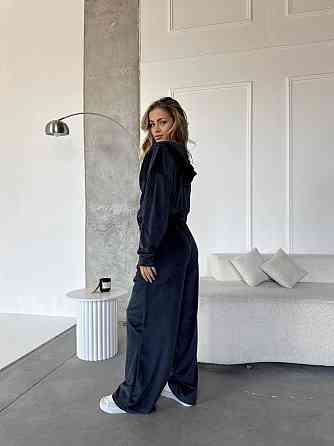 Женский повседневный костюм двойка: кофта и штаны велюр Синий, 42/44 Одесса