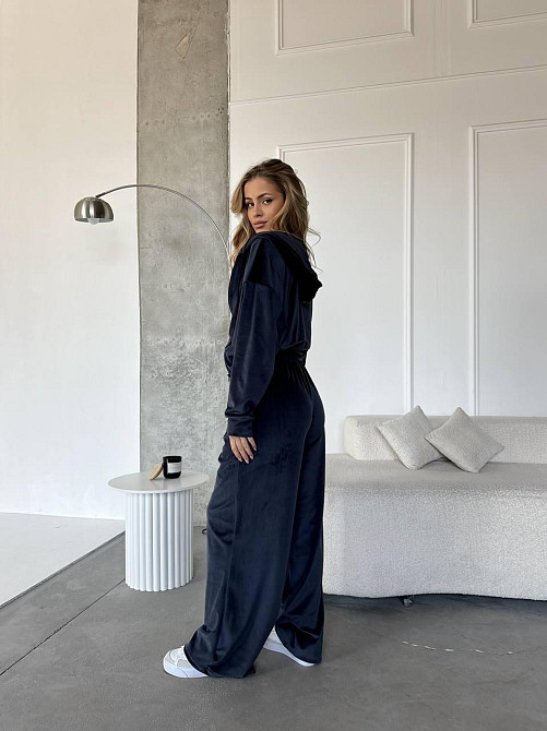 Женский повседневный костюм двойка: кофта и штаны велюр Синий, 42/44 Одесса - изображение 3