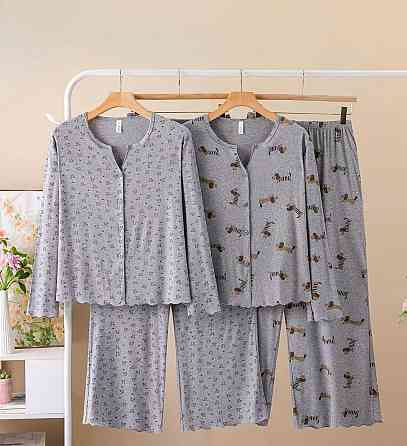 Жіноча затишна трикотажна піжама подвійна з принтом Сірий, 52 Одеса
