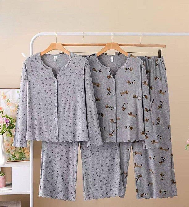 Жіноча затишна трикотажна піжама подвійна з принтом Сірий, 52 Одеса - фото 6