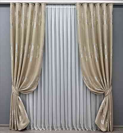 Комплект готовых штор VR-Textil Лен Рогожка № 1693ш Бежевый 150х270 см 2 шт (33-0593) Киев