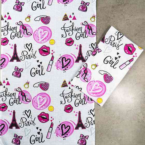 Кухонний рушник рогожка з принтом Paris and Fashion Girl GM Textile 35х61см 180г/м2 (Біло-рожевий) Суми