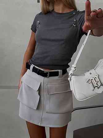 Женская стильная мини юбка-карго костюмка Серый, 42/44 Одесса