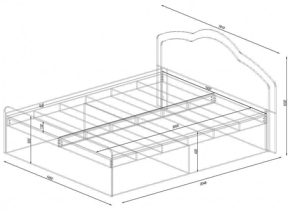 Ліжко Діана двоспальне, Дуб Шамоні Світлий, 2048х1610х1030 Львів - фото 2
