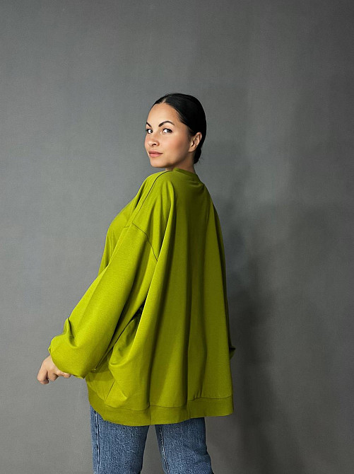Свитшот женский MY CITY 3044 широкий оверсайз супер свободного кроя большие размеры, зеленый, one size Киев - изображение 11