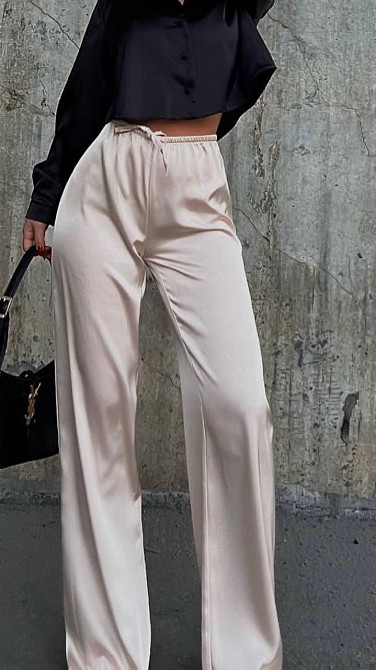 Жіночі стильні штани шовк Армані Кремовий, 46/48 Одеса - фото 1