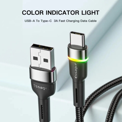 Дата кабель USB 2.0 AM to USB-C 1.0m 3A LED black Essager (EXCT-XCD01) Винница - изображение 3