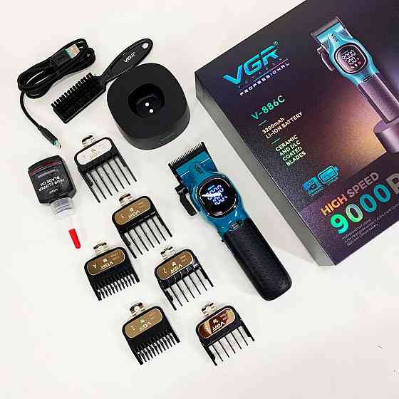 Бездротова машинка для стрижки для дому VGR V-886C BLUE Електрична машинка з насадкою бороди OL-42 Івано-Франківськ