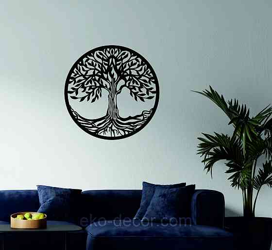 Декоративное настенное 3D Панно «Дерево в кругу» Декор на стену с объемом 70*70 см, Черный Киев