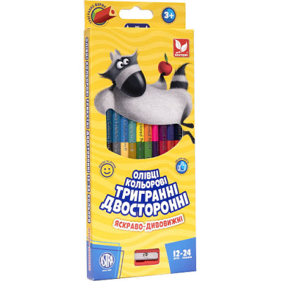 Карандаши цветные Школярик Трехгранные Двусторонние С точилкой 12 шт 24 цвета (312113001-UA) Винница - изображение 1
