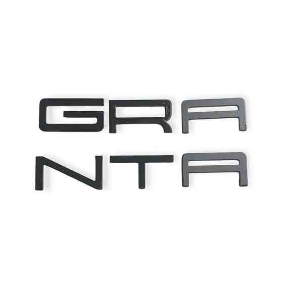 Эмблема GRANTA (365-37 мм) пластик на скотче черный надпись Мукачево