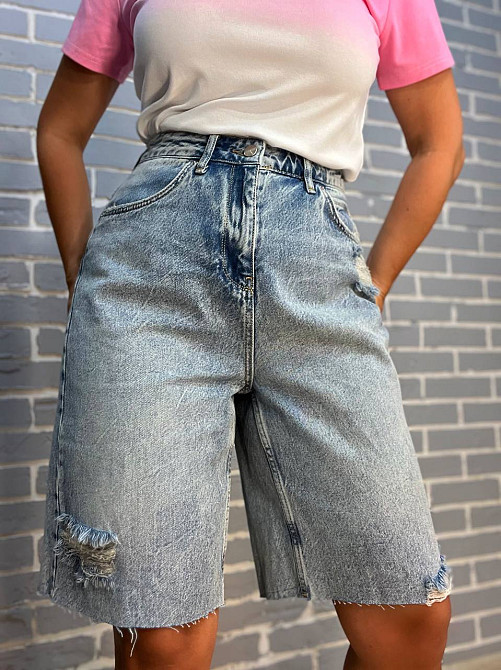 Шорти жіночі джинсові Women Denim 2038-977 бермуди рвані довжина до колін блакитні, блакитний, 38 Київ - фото 9