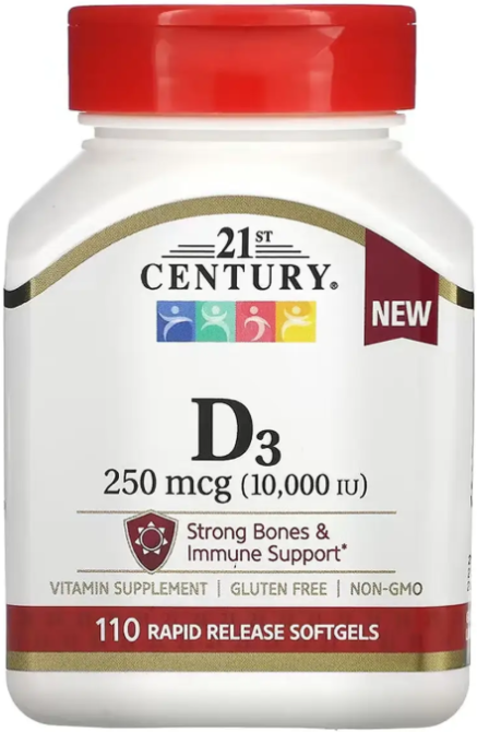 Витамин Д3 21st Century D3 250 mcg (10,000 IU) 110 гел капс Киев - изображение 1