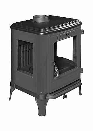 Піч-камін чавунна Hosseven 8005CE 7 кВт панорамна три скла сіра буржуйка на дровах верхній або задній димохід Київ