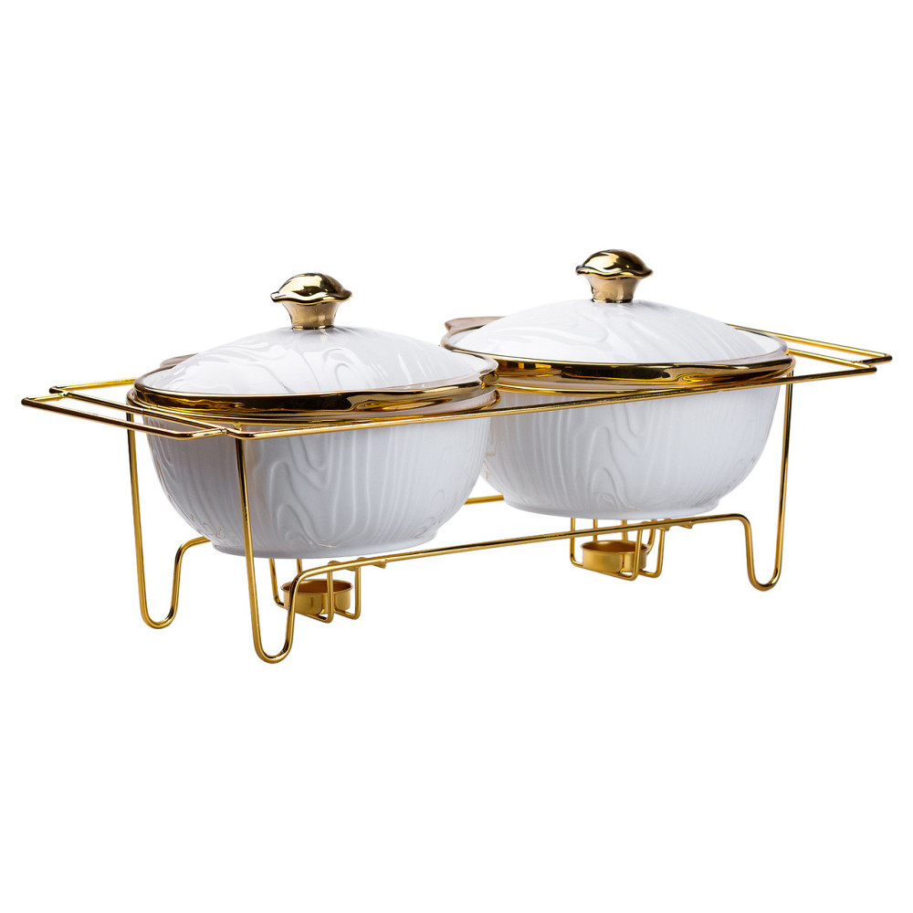 Yiwu Марміт порцелянаовий на 2 секції по 1.5 л на металевій підставці 51×23×18 см Коломия - фото 2